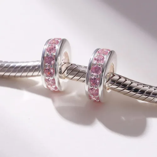 Vista 3 de 925 plata esterlina espaciador encanto grano con CZ transparente para pulseras Pandora Charms
