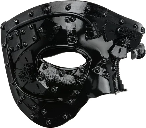 Vista 7 de Hoshin - Máscara para baile de máscaras, decoraciones de Mardi Gras de media cara, máscaras venecianas para hombre Negro