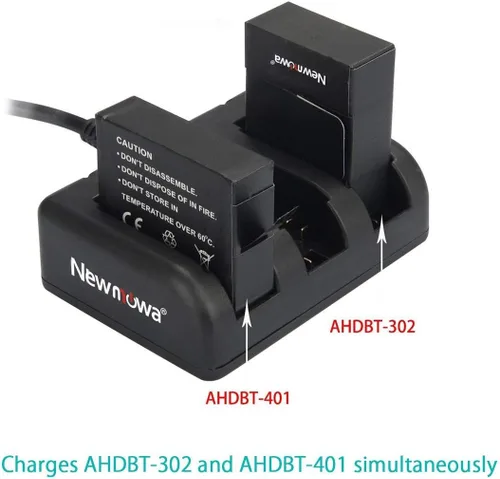 Vista 4 de Newmowa Paquete de 2 baterías de 1300 mAh y cargador de 3 canales para GoPro Hero 3/3+ Batería de repuesto y cargador rápido para AHDBT-301