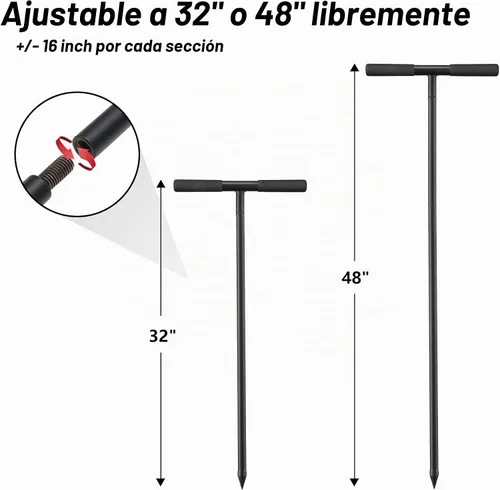 Vista 6 de Varilla de sonda de suelo de metal, herramienta localizadora de tanques sépticos con mango en T, varilla de sonda de tierra ajustable de 32 a 48
