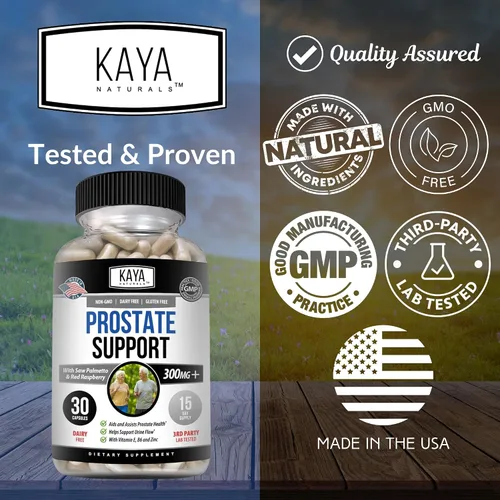 Vista 4 de Kaya Naturals Soporte de próstata Saw Palmetto, potente bloqueador de DHT para el crecimiento del cabello, promueve el sueño, reduce la micción
