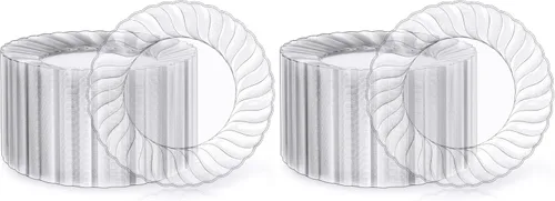 Vista 10 de FOCUSLINE 100 unidades de platos de plástico transparente de 6 pulgadas, platos desechables de plástico duro premium para ensalada y postre - Platos
