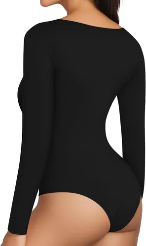 Vista 4 de MANGOPOP Body básico de manga larga con cuello redondo para mujer