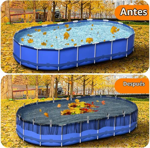 Vista 4 de Cubierta ovalada de red de hojas para piscina, manta de red de seguridad