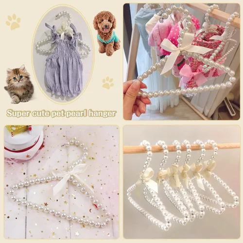 Vista 7 de Paquete de 6 perchas de ropa para perros y mascotas, mini perchas de perlas lindas