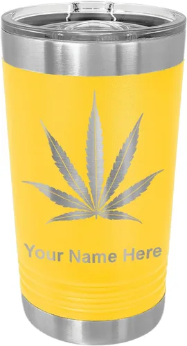 Vista 12 de LaserGram Vaso de pinta aislado al vacío de 16 onzas, hoja de marihuana, grabado personalizado incluido (negro)
