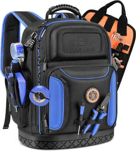 Vista 9 de Mochila para herramientas, mochila de herramientas para hombres, mochila de herramientas HVAC de construcción resistente para herramientas