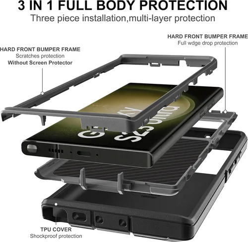 Vista 4 de Funda para Samsung Galaxy S23 Ultra, S23 Ultra con protector de pantalla de TPU flexible autorreparable [2 unidades], funda resistente 3 en 1