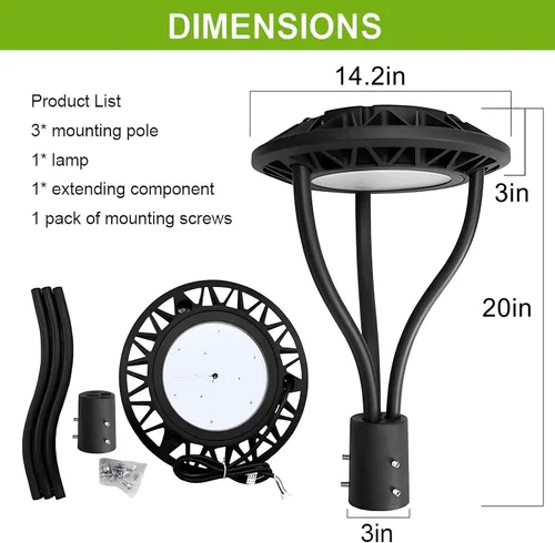 Vista 7 de Luz LED de poste superior con fotocélula del atardecer al amanecer, 20W/30W/40W/60W vatiaje seleccionable, 3000K/4000K/5000K CCT sintonizable, luces