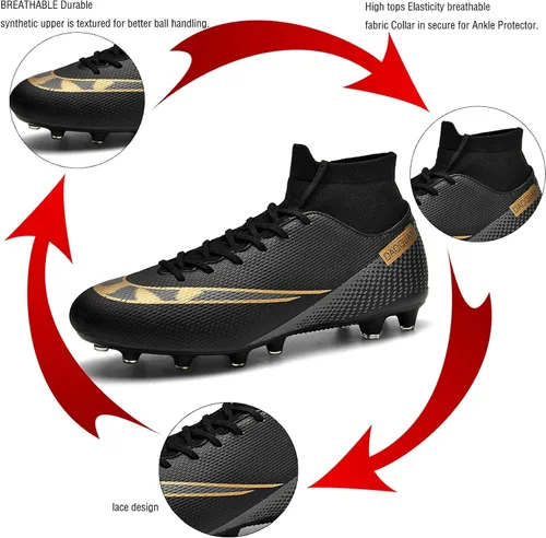Vista 4 de OAOUIA Tacos de fútbol para hombre zapatos de fútbol de caña alta para uso al aire libre para interiores para niños botas de fútbol para césped