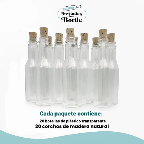 Vista 4 de Invitación en una botella, botellas de plástico y corchos para invitaciones de mensajes de botella, anuncios, manualidades, recuerdos de fiesta