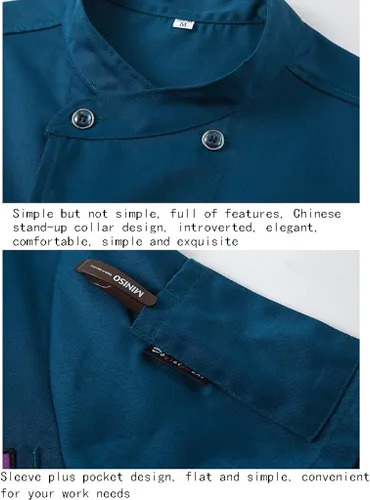 Vista 4 de Chaqueta de chef de manga corta con doble botonadura unisex, abrigo de chef para verano, transpirable, ropa de trabajo, uniforme