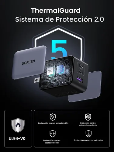 Vista 7 de UGREEN Nexode X - Cargador de pared USB C de 65 W, 3 puertos PPS ultra compacto, plegable, cargador rápido para MacBook Pro/Air, iPhone 17/16/15