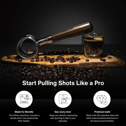 Vista 4 de Crema Productos de Café 54mm Portafiltro Desnudo Sin Fondo Compatible con Máquinas Breville de 54mm Incluye Cesta de Filtro de Doble Disparo