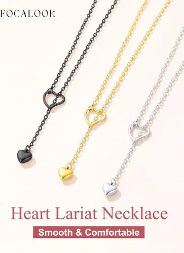 Vista 6 de FOCALOOK Lariat Y-Necklaces Long Necklaces for Women Long Black Necklaces Gold Necklaces for Women Drop Heart Necklaces for Women Front