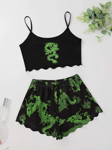 Vista 5 de WDIRARA Conjunto de pijama para mujer con bonito estampado de lechuga y pantalones cortos