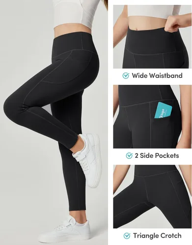 Vista 4 de IUGA Leggings con forro polar para niñas, pantalones de yoga de cintura alta con bolsillos, leggings de invierno para niñas, leggings atléticos