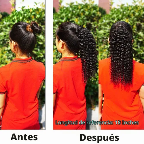 Vista 5 de Adette Colas de caballo rizadas de 12 pulgadas, extensiones de cabello humano con cordón, extensiones de cabello rizado con clip en cola de caballo