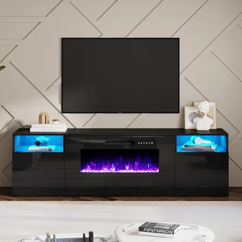 Vista 8 de AMERLIFE - Soporte de TV con chimenea eléctrica de 36 pulgadas de 70 pulgadas Negro
