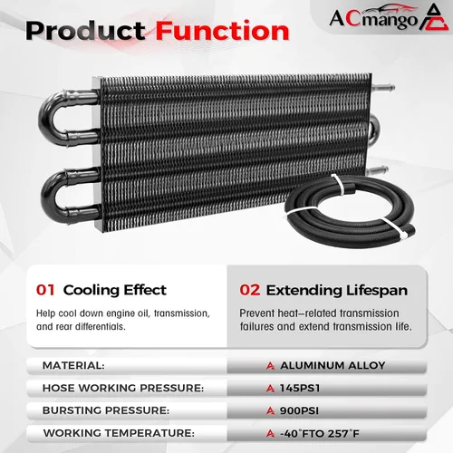 Vista 2 de Kit enfriador de transmisión de tubos y aletas Ultra-Cool de 4 pasos universal 402 de aluminio negro con kit de enfriador de aceite de 5/16