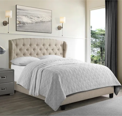 Vista 12 de Rosevera Issac - Cama con cabecera ajustable de diseño distintivo y marco de cama acolchado con botones, tamaño King, beige clásico