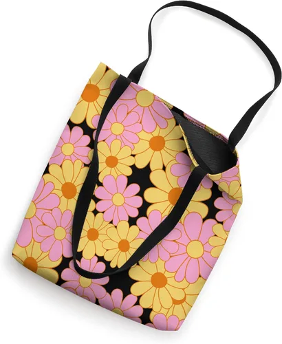 Vista 2 de Retro Groovy Flowers Floral Hippie 70s Cute Pink Yellow Tote Bag
