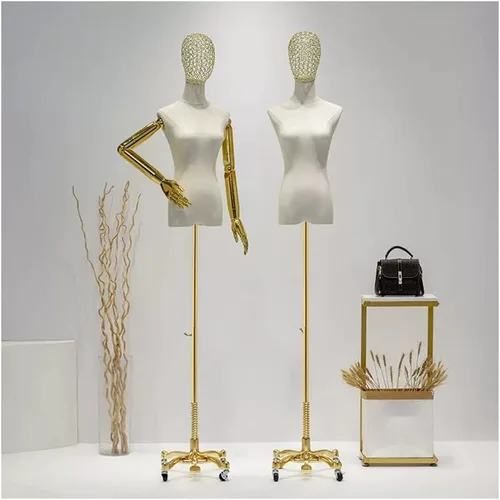 Vista 3 de Maniquí de forma de vestido femenino con ruedas universales, cuerpo de modelo, torso con brazos y cabeza desmontables para ferias de manualidades