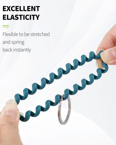 Vista 7 de Uniclife Llavero de pulsera de plástico flexible con espiral de resorte con llavero plateado