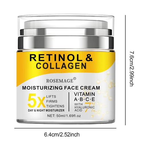 Vista 5 de Crema de retinol para rostro con colágeno y ácido hialurónico - Crema antienvejecimiento antiarrugas para mujeres y hombres - Hidratante facial