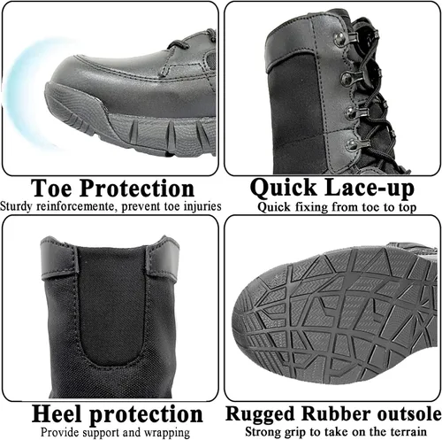 Vista 5 de Zapatos tácticos ligeros para hombre, botas de combate, botas marrones coyote, entrenamiento militar, con cordones, senderismo al aire libre