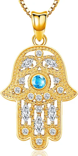 Vista 80 de Aniu Joyería de plata de ley 925 Hamsa de Fátima para mujer con circonita cúbica, viene con caja de regalo negra