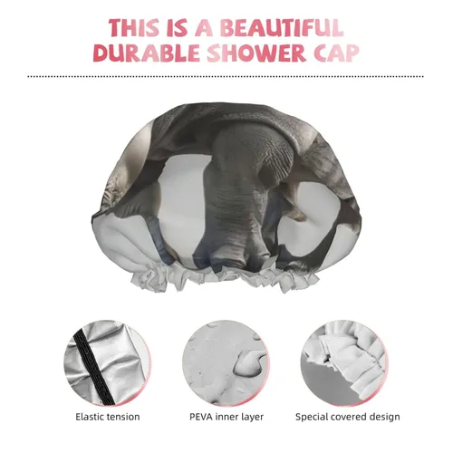 Vista 5 de Animal Rhino Print Shower Cap,Elastic And Reusable Bath Hair Hat For Long Hair,Large Waterproof Shower Bonnet,For Women Men Kids