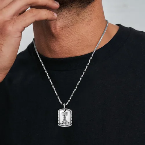 Vista 3 de HXWZB 925 Sterling Silver Viking Necklace Dog Tag Necklace Viking Rune Pendant Jewelry Amulet Jewelry with 2.5mm 22"+2" Rolo Chain