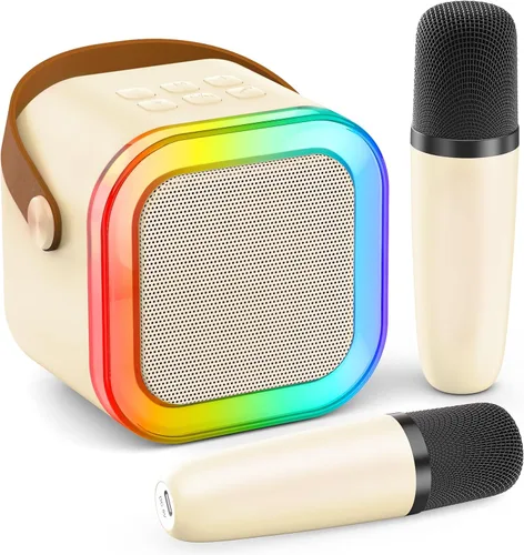 Vista 15 de Mini máquina de karaoke, micrófono de karaoke portátil Bluetooth con altavoz para cantar con 2 micrófonos y luz, monitores de audio de estudio