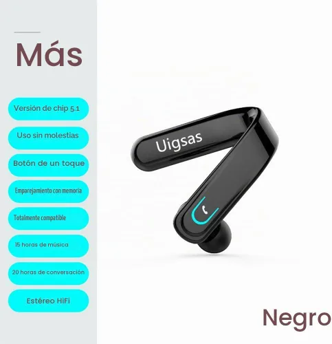 Vista 3 de Uigsas Auriculares Bluetooth, auriculares inalámbricos Bluetooth manos libres con micrófono auriculares 15 horas de trabajo para teléfonos celulares