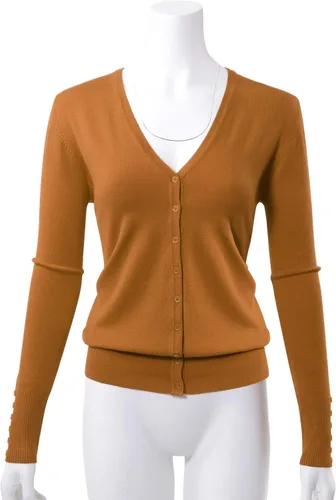 Vista 2 de Allsense Suéter de manga larga para mujer, ligero, con botones, suave, de punto sólido con cuello en V
