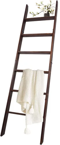 Vista 14 de Escalera para mantas, soporte de edredón de madera de 5 niveles, natural