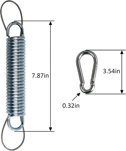 Vista 2 de Muelles oscilantes para porche, capacidad de 700 libras, kit de resorte de acero inoxidable para silla colgante, 2 resortes, 4 mosquetones de gancho