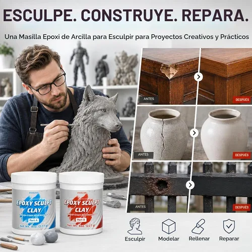 Vista 2 de Arcilla negra para esculpir masilla epoxi de 1 libra, arcilla de modelado