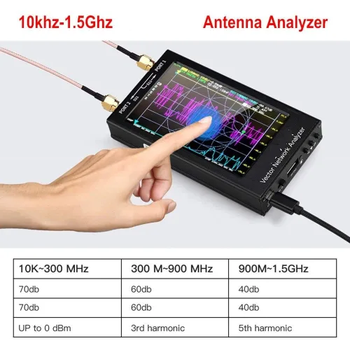 Vista 2 de 10khz-1.5Ghz VNA HF VHF UHF Vector Network Antenna Analyzer 4.3 Inch IPS LCD Metal Case V3.1 Version Stylus