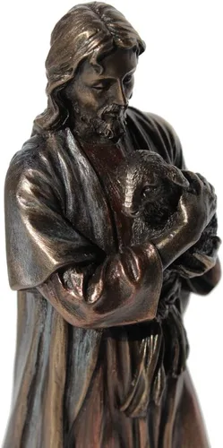 Vista 2 de US JesUS Holding A Lamb - Estatua de bronce fundido en frío de 6.25 pulgadas