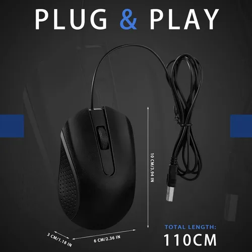 Vista 2 de Bonuci Paquete de 30 ratones USB con cable de 3 botones para computadora, mouse USB a granel para PC, laptop, oficina, escuela, uso en el aula Negro