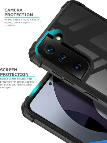 Vista 5 de Funda transparente con función atril para Samsung Galaxy S21 FE 5G, protección contra caídas para Galaxy S21 Fe, parachoques flexible + parte Negro