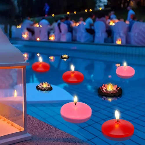 Vista 4 de Velas flotantes rosas de 10 horas, grandes de 3 pulgadas, sin aroma, sin goteo, de cera para piscina y agua, velas flotantes para jarrones, centros