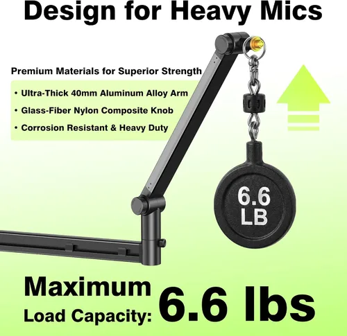 Vista 2 de AA AUDIO ACCESSORY Soporte de escritorio con brazo de micrófono (diseño para micrófono pesado) capacidad de carga de 6.6 libras, bloqueo