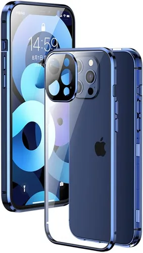 Vista 8 de Funda magnética con bloqueo de seguridad para iPhone 11 Pro de doble cara de vidrio de 360°, cubierta de cuerpo completo con protector de lente