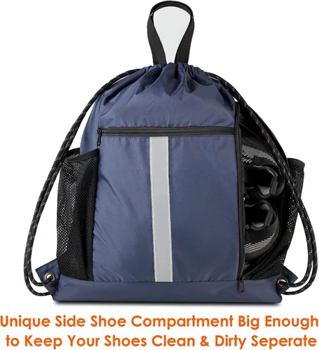 Vista 2 de BeeGreen Mochila deportiva con cordón y compartimento para zapatos y dos soportes para botellas de agua