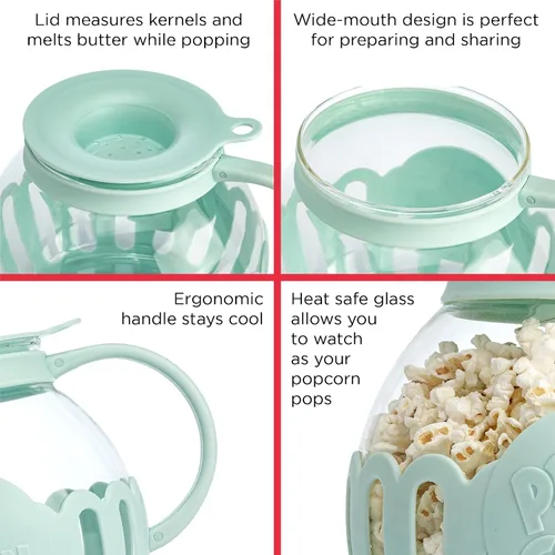 Vista 6 de Ecolution - Palomitero MicroPop patentado para microondas con vidrio seguro para temperatura, tapa 3 en 1 mide granos y derrite mantequilla, hecho