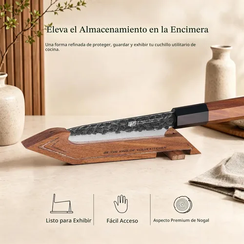 Vista 2 de FINDKING Protector de borde magnético con soporte, cubierta de hoja de madera de nogal y mini bloque de cuchillos para almacenamiento de encimera