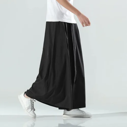 Vista 5 de Seidarise Pantalones de yoga japoneses de lino estilo harén de pierna ancha para hombre, estilo harén, estilo hip hop, holgados